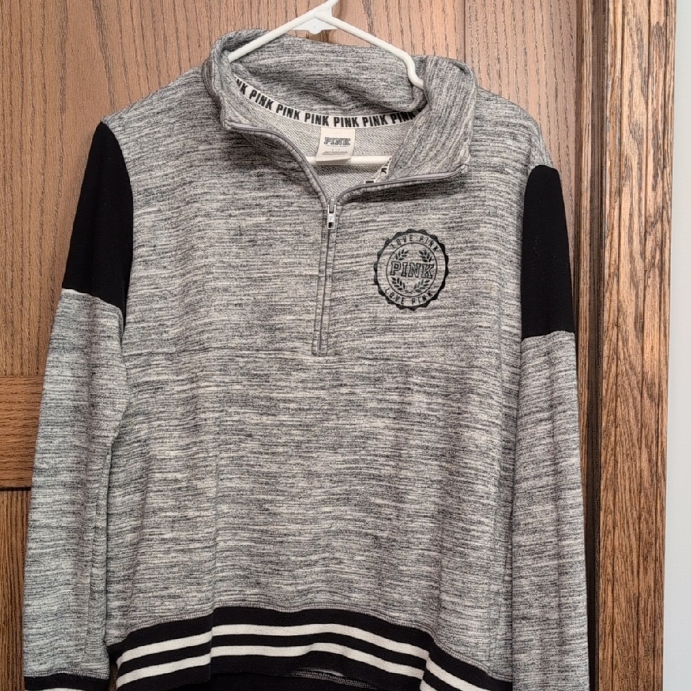 PINK Victoria's Secret Heather Gray and Black Quarter-Zip Sweatshirt